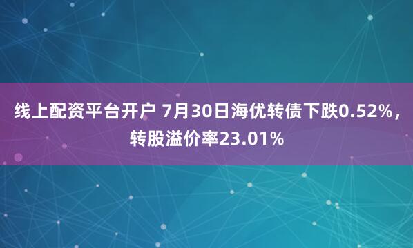 线上配资平台开户 7月30日海优转债下跌0.52%，转股溢价率23.01%